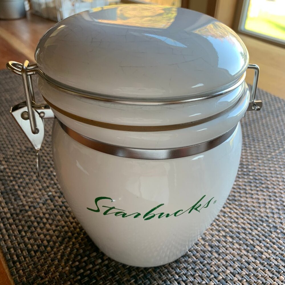 Vintage Starbucks Jar Coffee cookie Canister hinged lid 7.5 inches